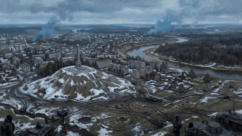 Kremenets hill and its memorial above the town of Izium and the river