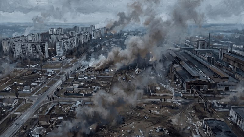 North Saltivka's tower blocks and the Tractor Plant from a drone